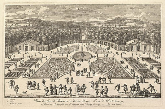 Adam Perelle:Veüe du Grand Parterre et de la Demie Lune de Richelieu 17th century, vintage artwork, 16x12"(A3) Poster Print