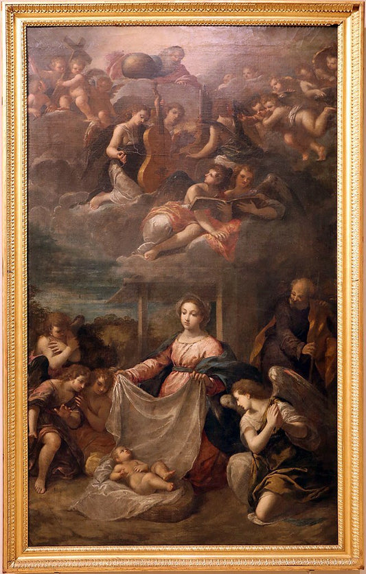 Adoration of Child, vintage artwork by Ippolito Scarsella, 12x8" (A4) Poster