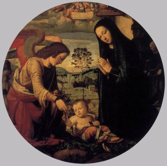 Adoration of the Child with Angel, vintage artwork by Mariotto Albertinelli, A3 (16x12") Poster Print