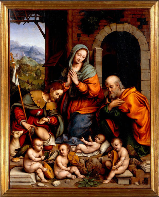 Adoration of the Child with Saint Rocco and Angel Musicians, vintage artwork by Giampietrino, A3 (16x12") Poster Print