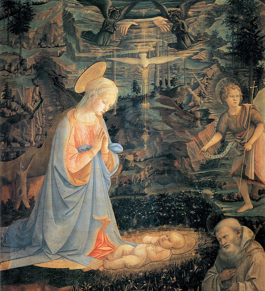 Adoration of the Child with St. Bernard by Fra Filippo Lippi, vintage art, modern poster print