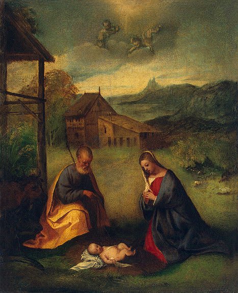 Adoration of the Christ Child, vintage artwork by Giorgione, A3 (16x12") Poster Print