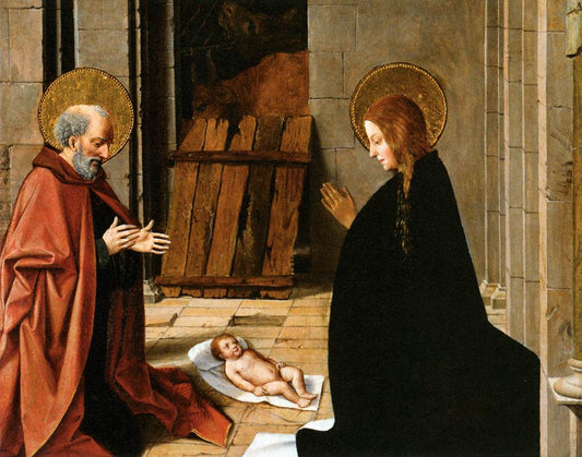 Adoration of the Christ Child, vintage artwork by Josse Lieferinxe, A3 (16x12") Poster Print
