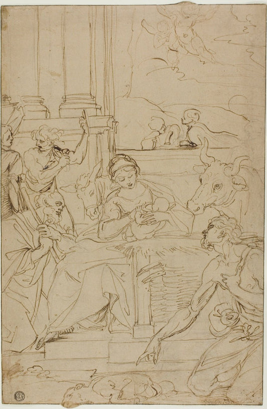 Adoration of the Shepherds by  After Agostino Carracci, 23x16"( A2 size) Poster Print