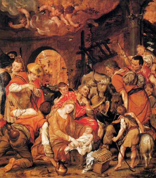 Adoration of the Shepherds ~ Central panel from the triptych with Scenes from the Life of Mary, vintage artwork by Dirck Barendsz., A3 (16x12") Poster Print