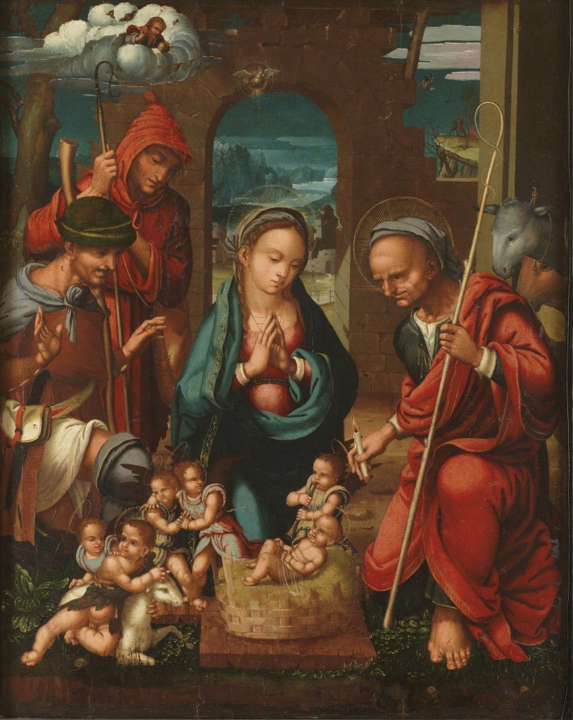 Adoration of the shepherds, vintage artwork by Paolo de San Leocadio, A3 (16x12") Poster Print