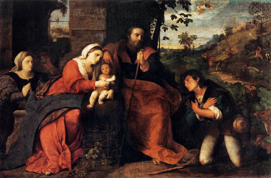 Adoration of the Shepherds with a Female Donor, vintage artwork by Palma il Vecchio, A3 (16x12") Poster Print
