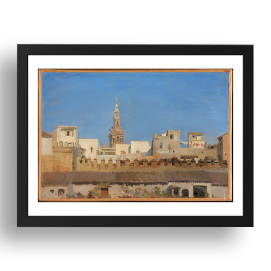 Adrien Dauzats: The Giralda, Seville (1836 or 1837), vintage artwork, A3 Size Reproduction Poster Print in 17x13" Black Frame