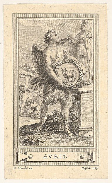 After Hubert François Gravelot:Avril 18th century, vintage artwork, 16x12"(A3) Poster Print