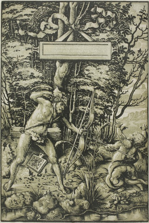 Alcon Slaying the Serpent, vintage artwork by Hans Wechtlin, A3 (16x12") Poster Print