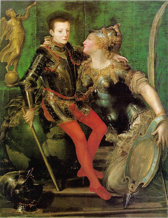 Alessandro Farnese, Duke of Parma and His Son, Ottavio Farnese, vintage artwork by Girolamo Mazzola Bedoli, A3 (16x12") Poster Print