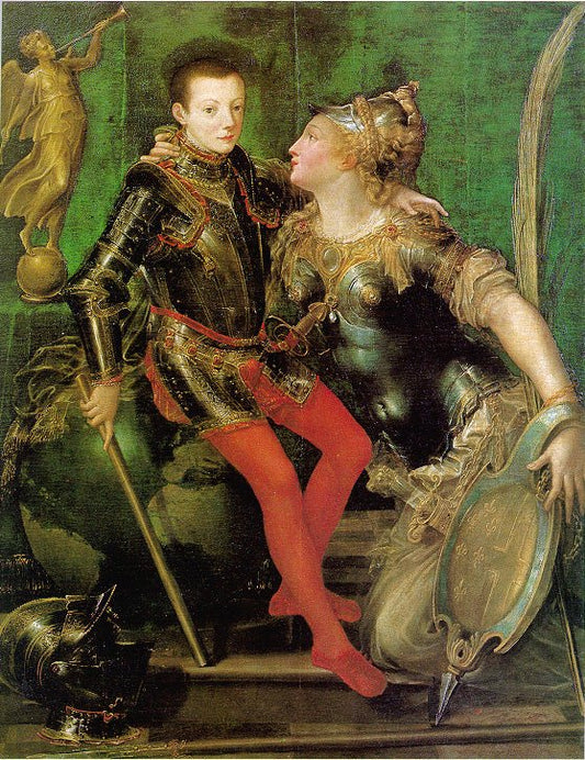 Alessandro Farnese, Duke of Parma and His Son, Ottavio Farnese, vintage artwork by Girolamo Mazzola Bedoli, A3 (16x12") Poster Print