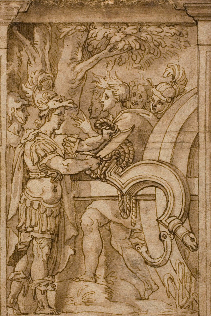 Alexander Cutting the Gordian Knot by  After Maturino da Firenze (Italian, 1490-1527/1528), 23x16"( A2 size) Poster Print