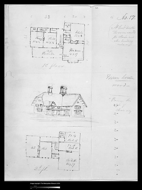 Alexander Jackson Davis:Design for Bracketed American Farm House Design XVII from The Architecture of Country Houses c1850, vintage artwork, 16x12"(A3) Poster Print