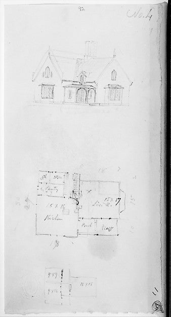 Alexander Jackson Davis:Design for Small Gothic Cottage Design IV from The Architecture of Country Houses c1850, vintage artwork, 16x12"(A3) Poster Print
