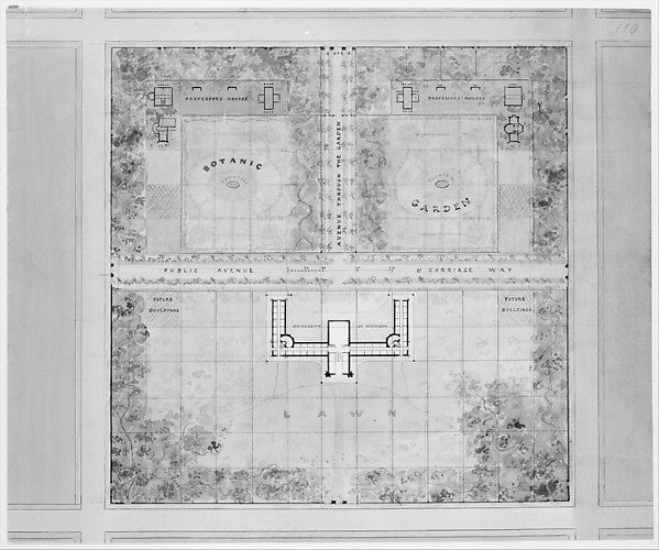 Alexander Jackson Davis:Landscape Design for University of Michigan 1838, vintage artwork, 16x12"(A3) Poster Print