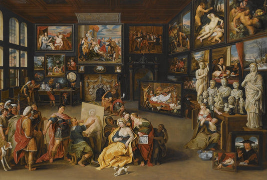 Alexander the Great at the Studio of Apelles, vintage artwork by Willem van Haecht, 12x8" (A4) Poster