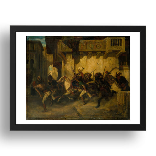 Alexandre Gabriel Decamps: The Night Patrol at Smyrna, vintage artwork, A3 Size Reproduction Poster Print in 17x13" Black Frame