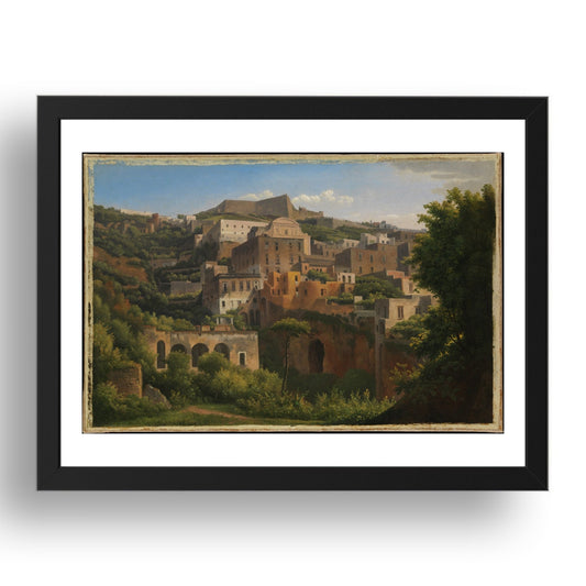 Alexandre H Dunouy: Castel Sant'Elmo, Naples (1813), vintage artwork, A3 Size Reproduction Poster Print in 17x13" Black Frame