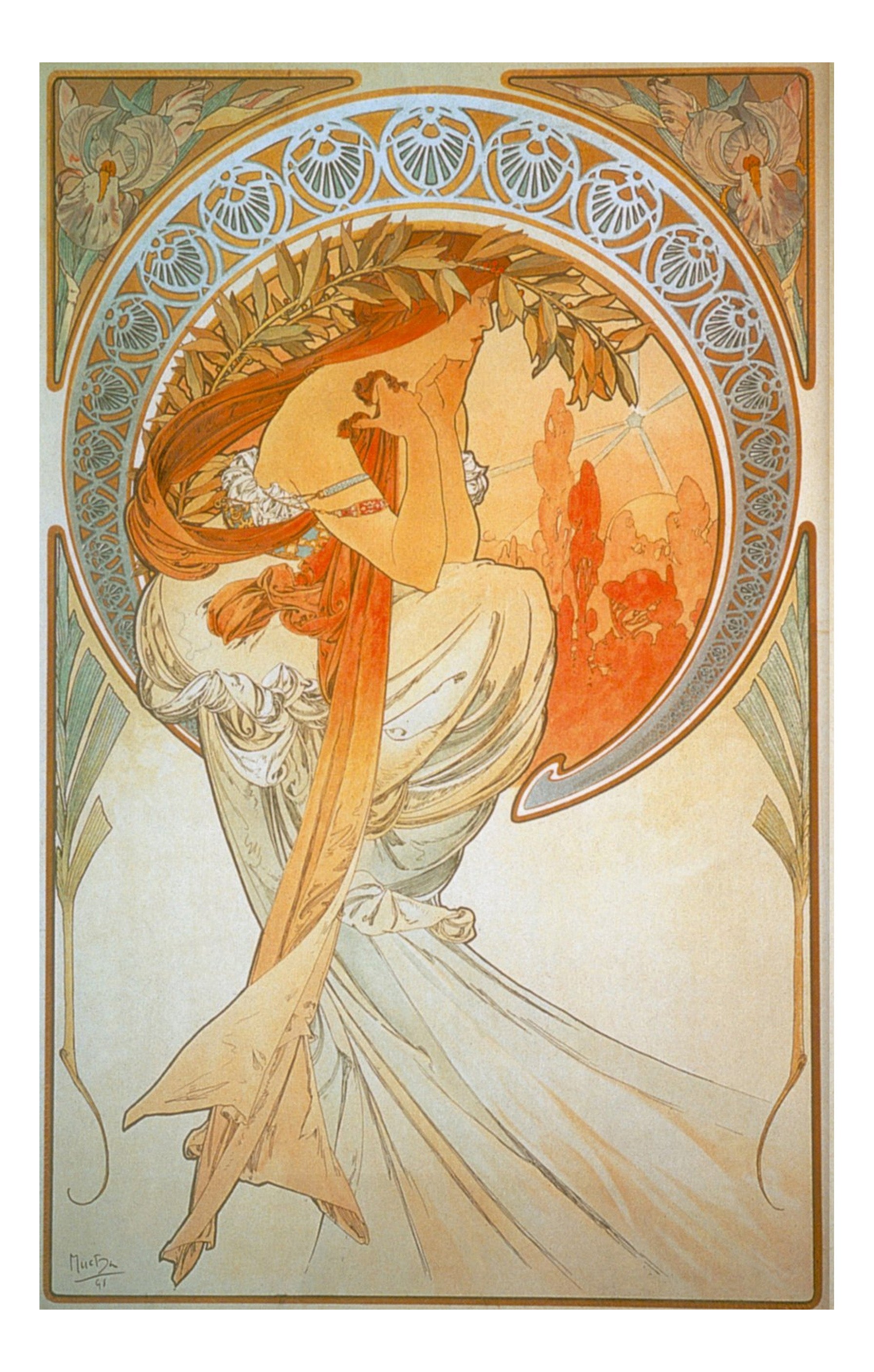 alfonsmucha-leaves vintage artwork by Alphonse Mucha, 12x8" (A4 size) poster print