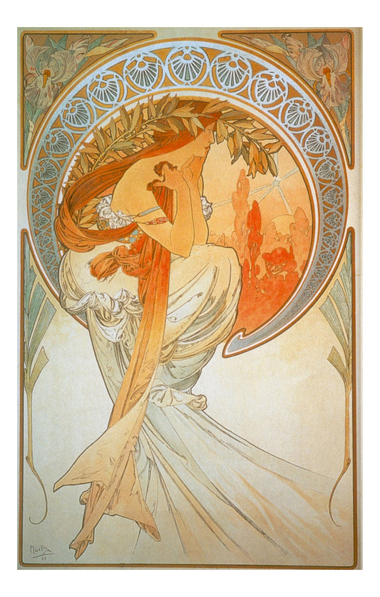 alfonsmucha-leaves vintage artwork by Alphonse Mucha, 16x12" (A3 size) poster print