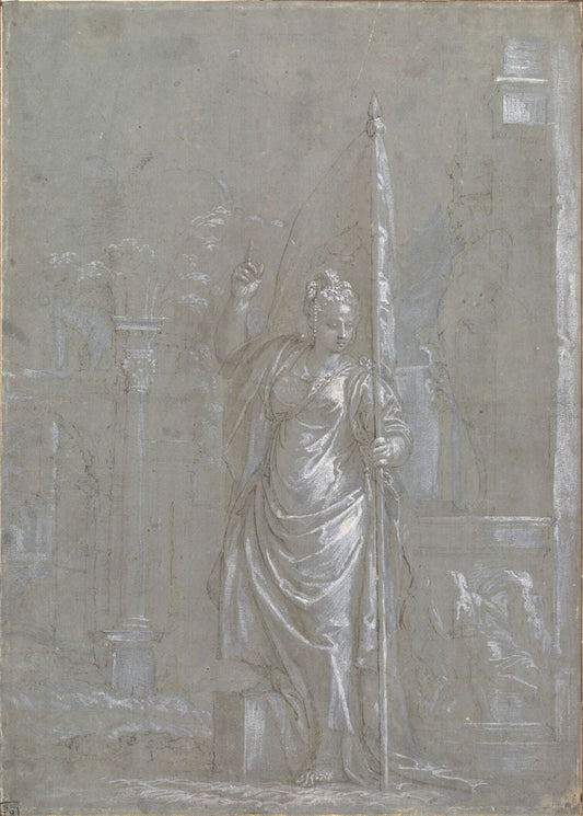 Allegoric Figure Holding a Banner, vintage artwork by Veronese, A3 (16x12") Poster Print