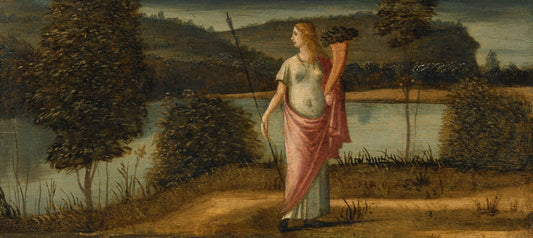 Allegorical Figure of a Woman in a Landscape Holding Spear and Cornucopia, vintage artwork by Vittore Carpaccio, A3 (16x12") Poster Print