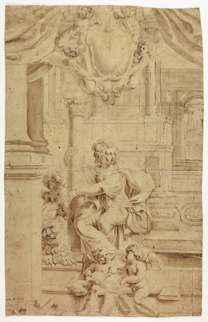 Allegorical Figure of Fortitude, with Coat of Arms Above by  Attributed to Giovanni Battista Coriolano, 23x16"( A2 size) Poster Print