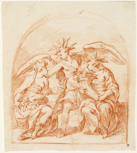 Allegorical Figure of Summer Flanked by  Pomona and Ceres by  Possibly Pierre Brèbiette (French, c. 1598-c. 1650), 23x16"( A2 size) Poster Print