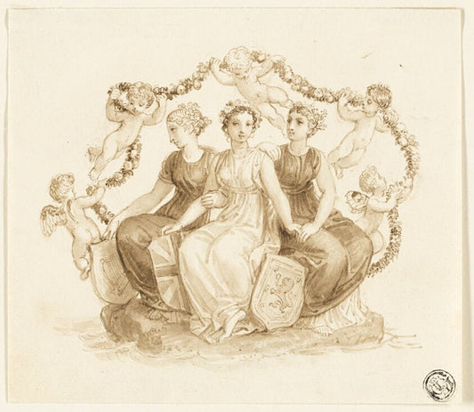 Allegory of England, Scotland, and Ireland by  Attributed to Thomas Stothard, 23x16"( A2 size) Poster Print