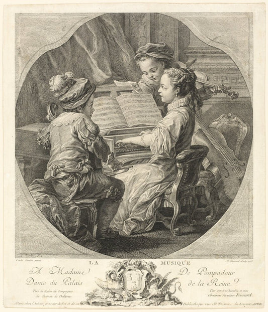 Allegory of Music by  Etienne Fessard (French, 1714-1777), 23x16"( A2 size) Poster Print