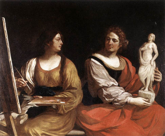 Allegory of Painting and Sculpture, vintage artwork by Guercino, 12x8" (A4) Poster