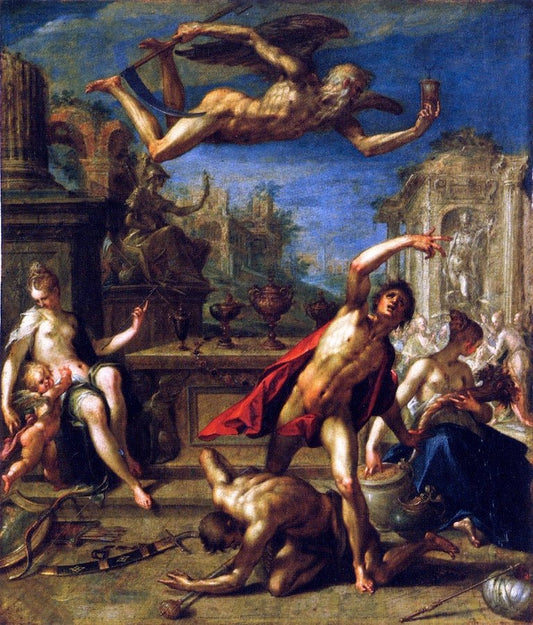 Allegory of Rulership - The Return of the Golden Age under Saturn, vintage artwork by Hans von Aachen, A3 (16x12") Poster Print