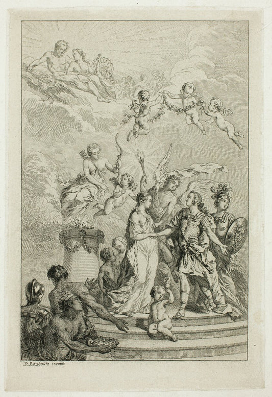 Allegory of the Marriage of the Dauphin Louis to the Infanta Maria Theresa of Spain by  Pierre-Antoine Baudouin, 23x16"( A2 size) Poster Print