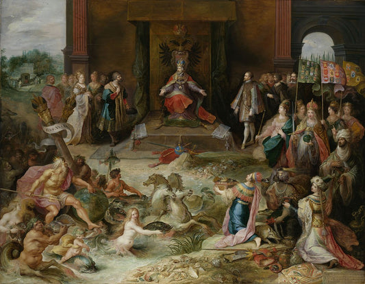Allegory on the Abdication of Emperor Charles V in Brussels, vintage artwork by Frans Francken the Younger, 12x8" (A4) Poster