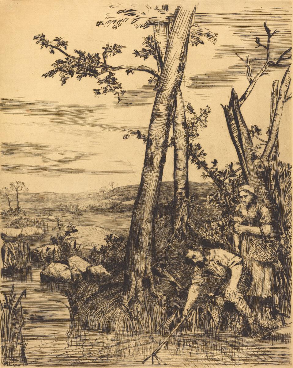 Alphonse Legros:Fishing for Crayfish (Les pecheurs d'ecrevis,16x12"(A3) Poster