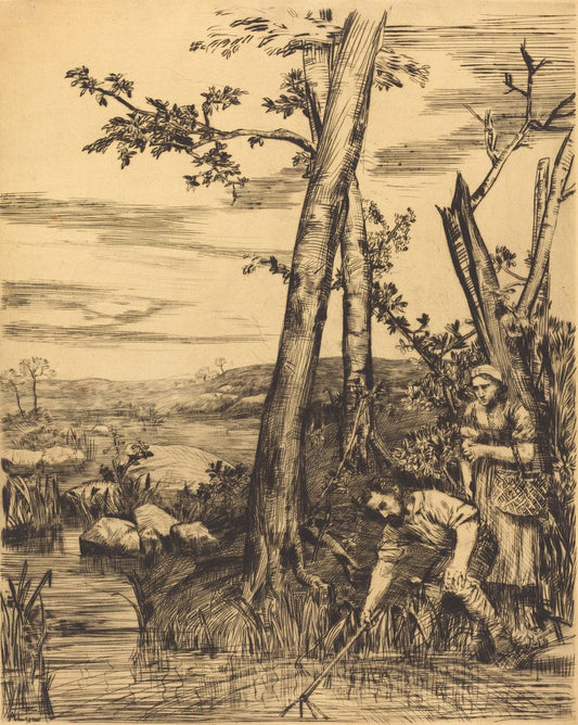Alphonse Legros:Fishing for Crayfish (Les pecheurs d'ecrevis,16x12"(A3) Poster