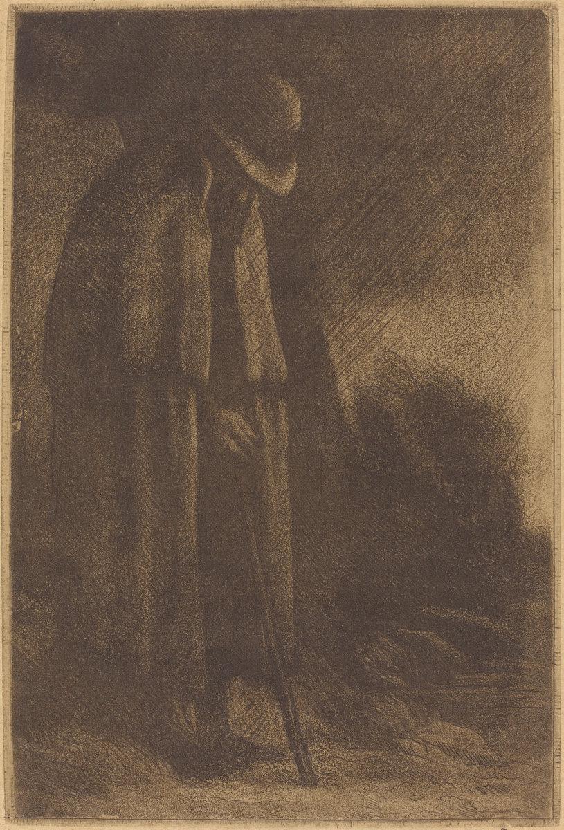 Alphonse Legros:Traveler taking Shelter (Le voyageur a l'abr,16x12"(A3) Poster