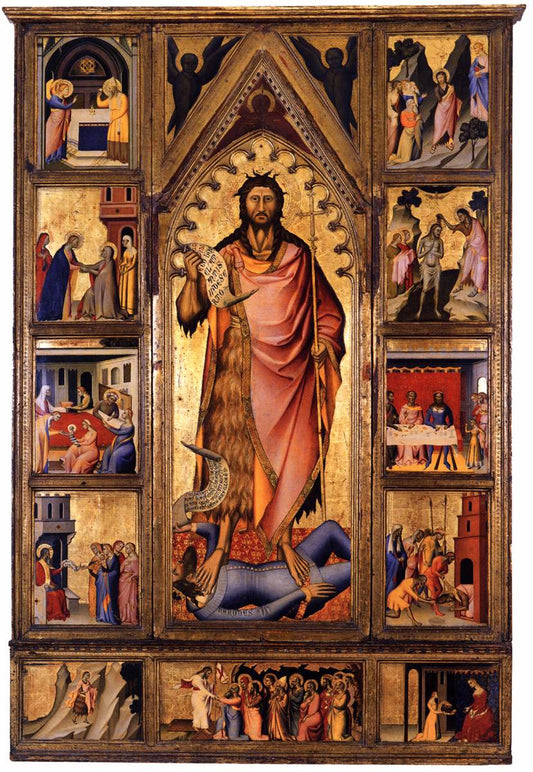 Altarpiece of Saint John the Baptist with Stories, vintage artwork by Giovanni del Biondo, A3 (16x12") Poster Print