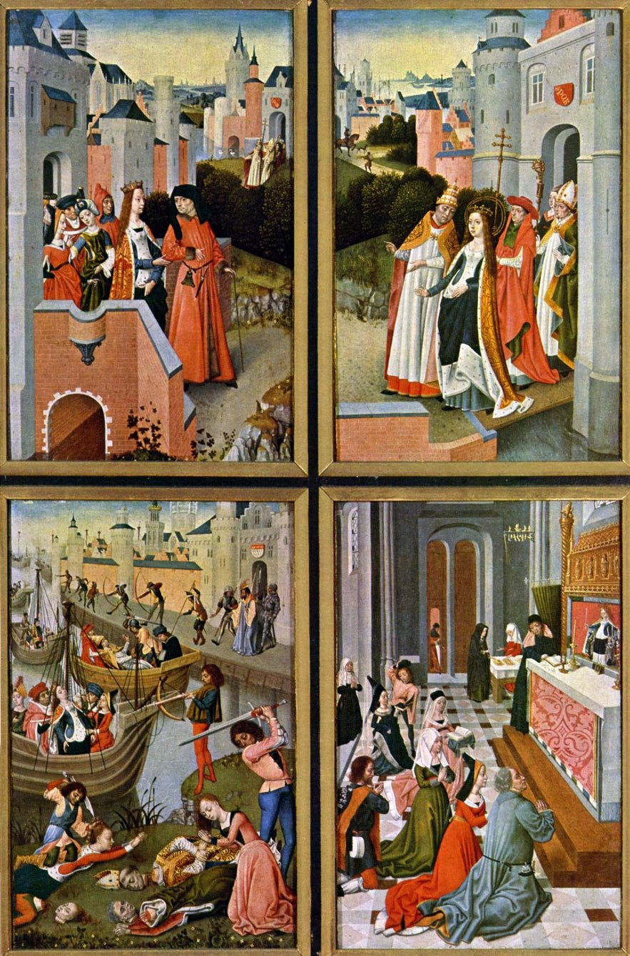 Altarpiece of the Legend of St. Ursula: Black Sisters Convent, Brugge  (right side), vintage artwork by Master of the legend of St Ursula, A3 (16x12") Poster Print