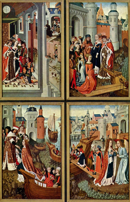 Altarpiece of the Legend of St. Ursula:  Convent of the Black Sisters of Brugge (left side), vintage artwork by Master of the legend of St Ursula, A3 (16x12") Poster Print