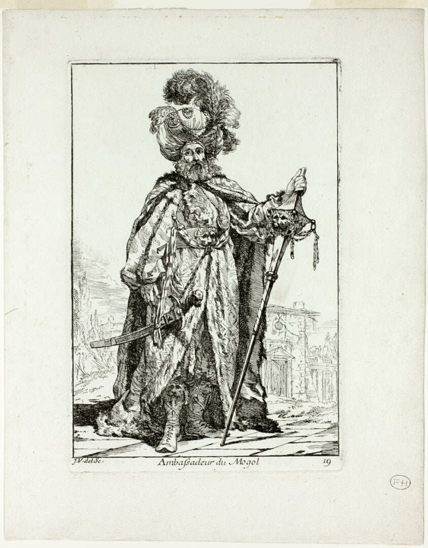 Ambassadeur du Mogol, plate nineteen from Caravanne du Sultan à la Mecque by  Joseph Marie Vien, 23x16"( A2 size) Poster Print