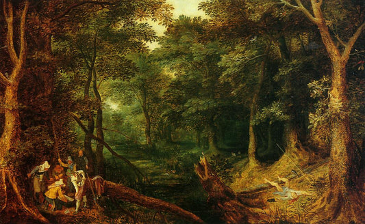 Ambush in the Woods, vintage artwork by Jan Brueghel the Elder, 12x8" (A4) Poster