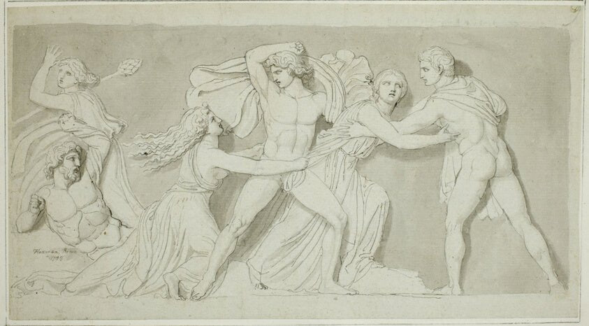 Amphion and Zethus Delivering their Mother Antiope from the Fury of Dirce and Lycus by  John Flaxman, 23x16"( A2 size) Poster Print