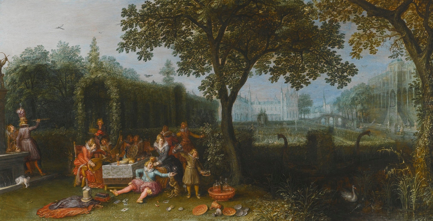 An Elegant Party in an Ornate Palace Garden, vintage artwork by David Vinckboons, A3 (16x12") Poster Print