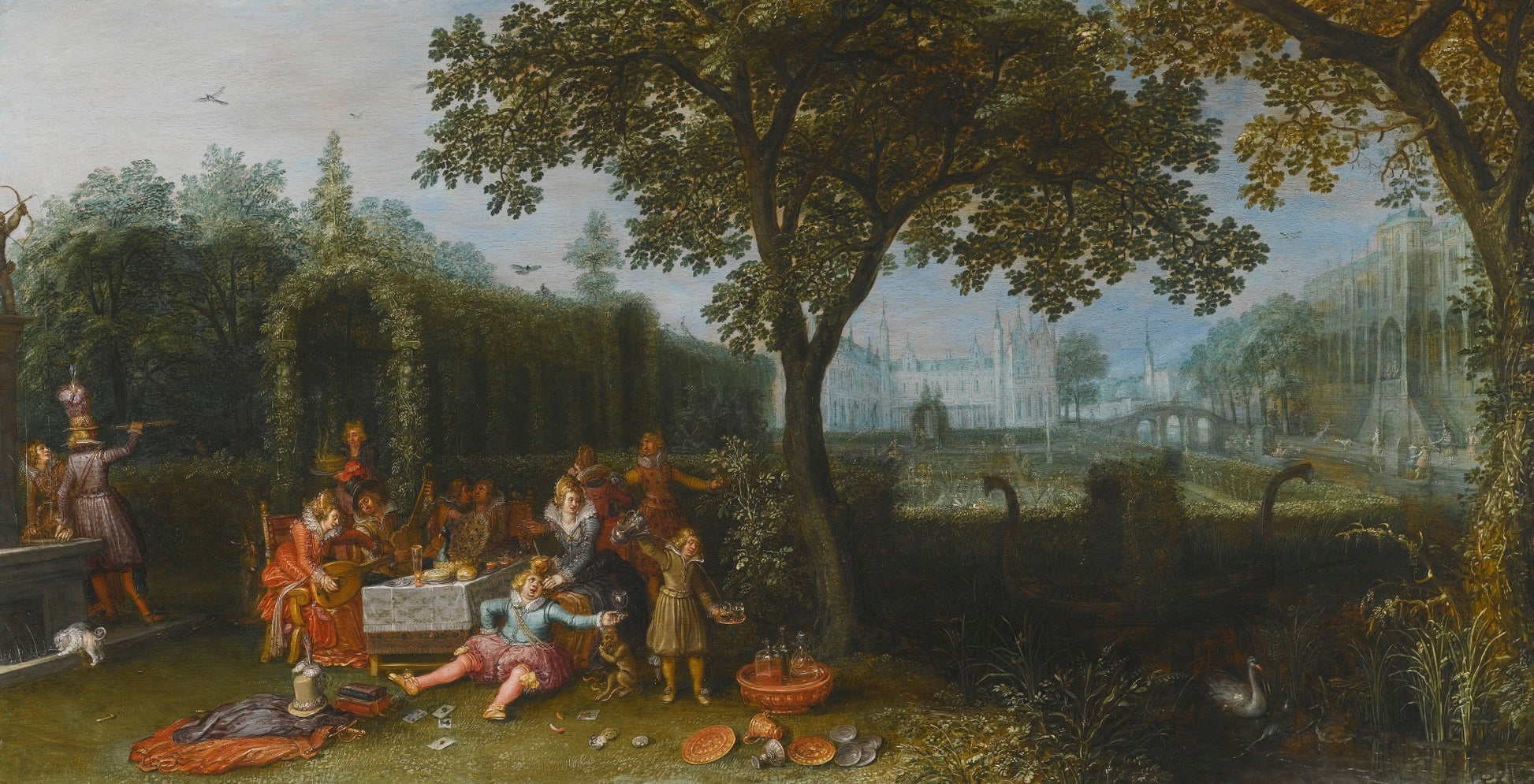 An Elegant Party in an Ornate Palace Garden, vintage artwork by David Vinckboons, A3 (16x12") Poster Print