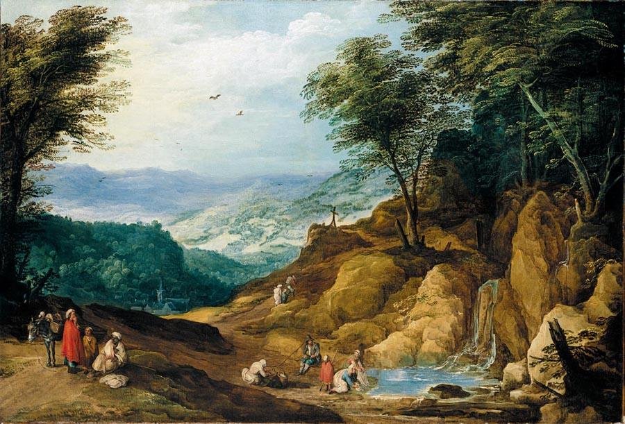 An Extensive Mountainous Landscape with Figures, vintage artwork by Joos de Momper the Younger, A3 (16x12") Poster Print