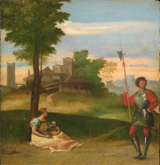 An Idyll: A Mother and a Halberdier in a Wooded Landscape, vintage artwork by Attributed to Titian, A3 (16x12") Poster Print