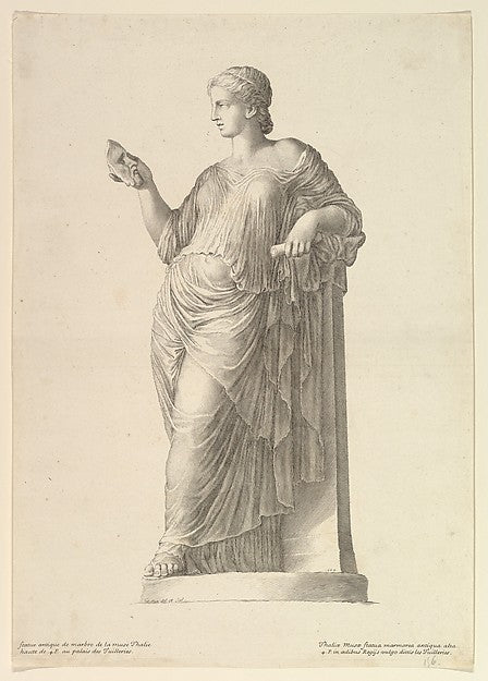 Ancient Statue of the Muse Thalia 1669-Claude Mellan , vintage art, A3 (16x12") Poster Print