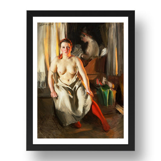 Anders Zorn - Röd Strumpa [Nude], vintage artwork in A3 (17x13") Black Frame